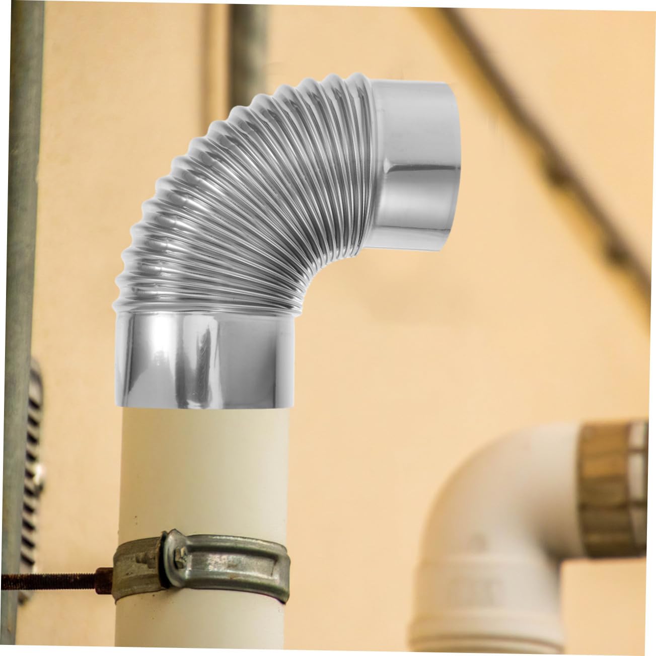 Connettore Tubo Stufa in Acciaio Inox a Gomito 90° Doppio Strato | Argento, Saldatura Ermetica, Isolamento Efficiente, per Stufa a Legna, Case e Uffici