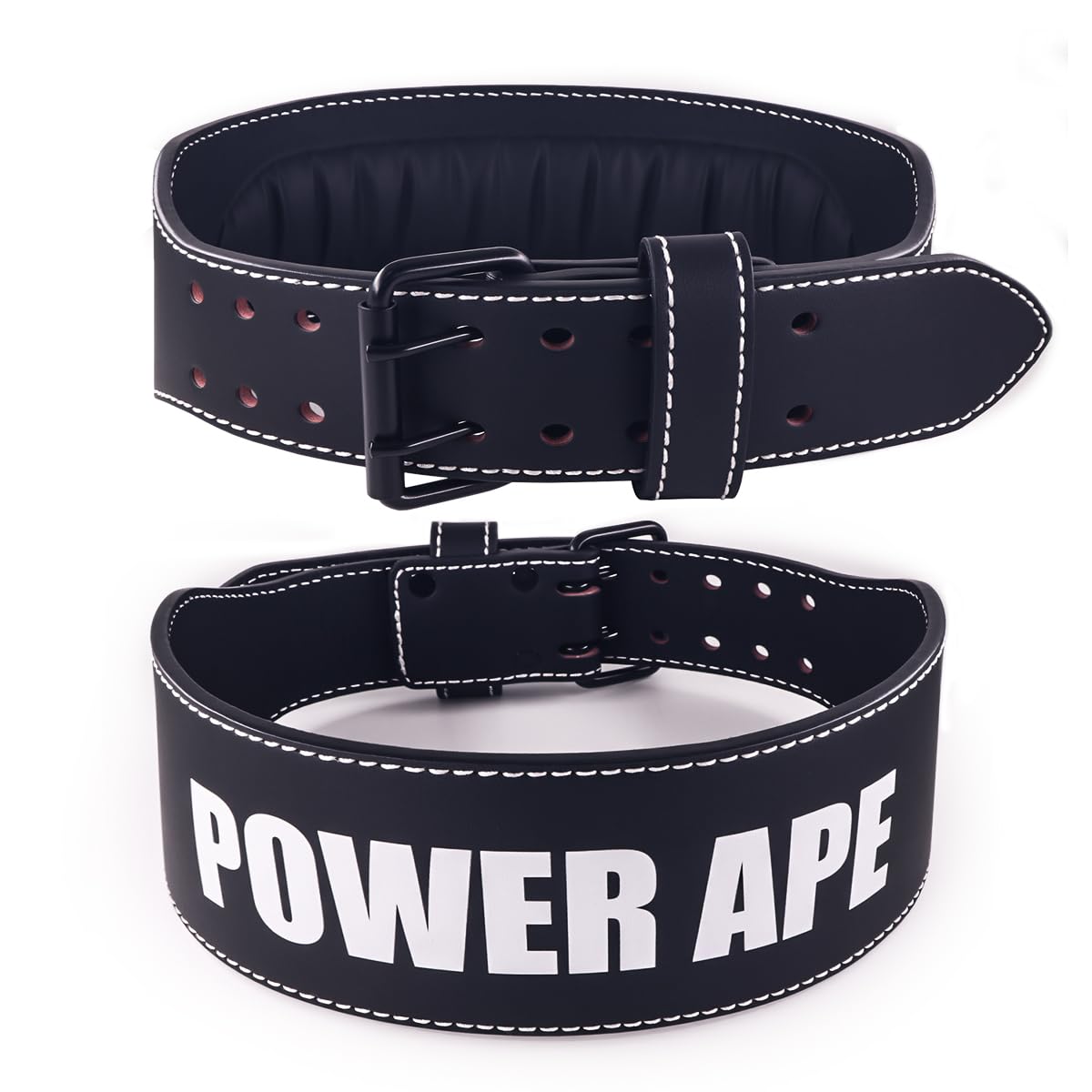 Power Ape Weight Lifting Belt Gym Fitness Cowhide Leather with Adjustable Holes Weightlifting Powerlifting Bodybuilding Deadlift Squat Workout Strength Training for Men and Women (blackwhite, S)