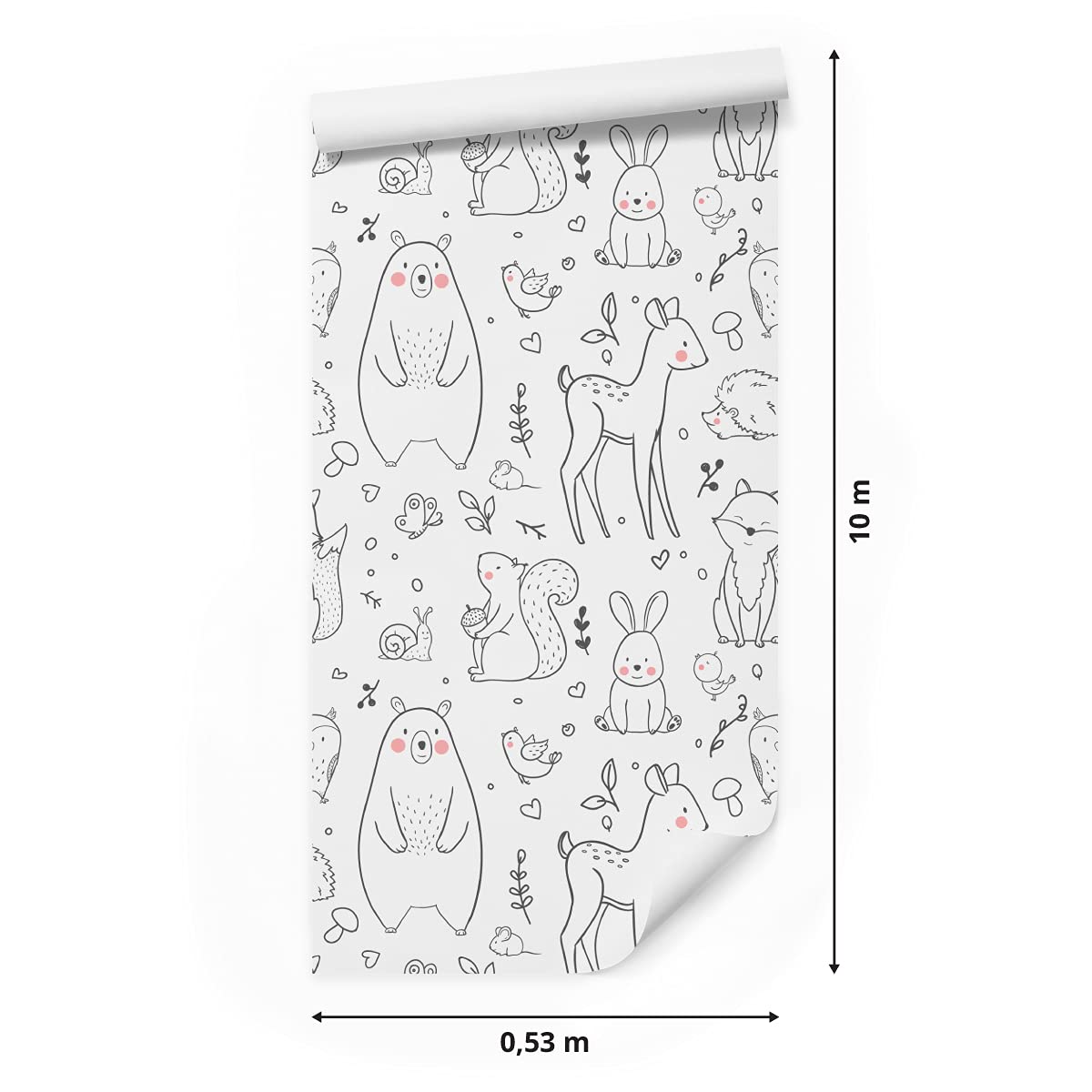 Muralo Tapeta 10 m, tapeta z włókniny, zwierzęta, niedźwiedzie, sarny, lisy, ptaki, las, tapeta z włókniny, 1000 x 53 cm, tapeta ścienna, do salonu, pokoju dziecięcego, nowoczesna dekoracja ścienna