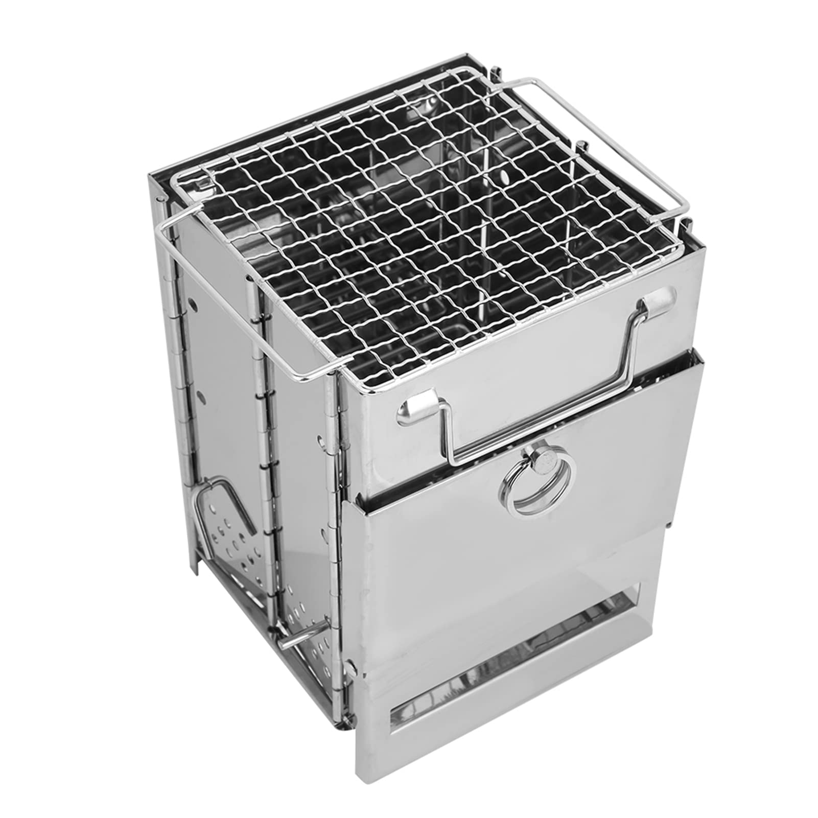 Réchaud de camping à bois, réchaud de randonnée portable avec gril en acier inoxydable pliable pour le camping en plein air, la cuisine, le pique-nique et le barbecue