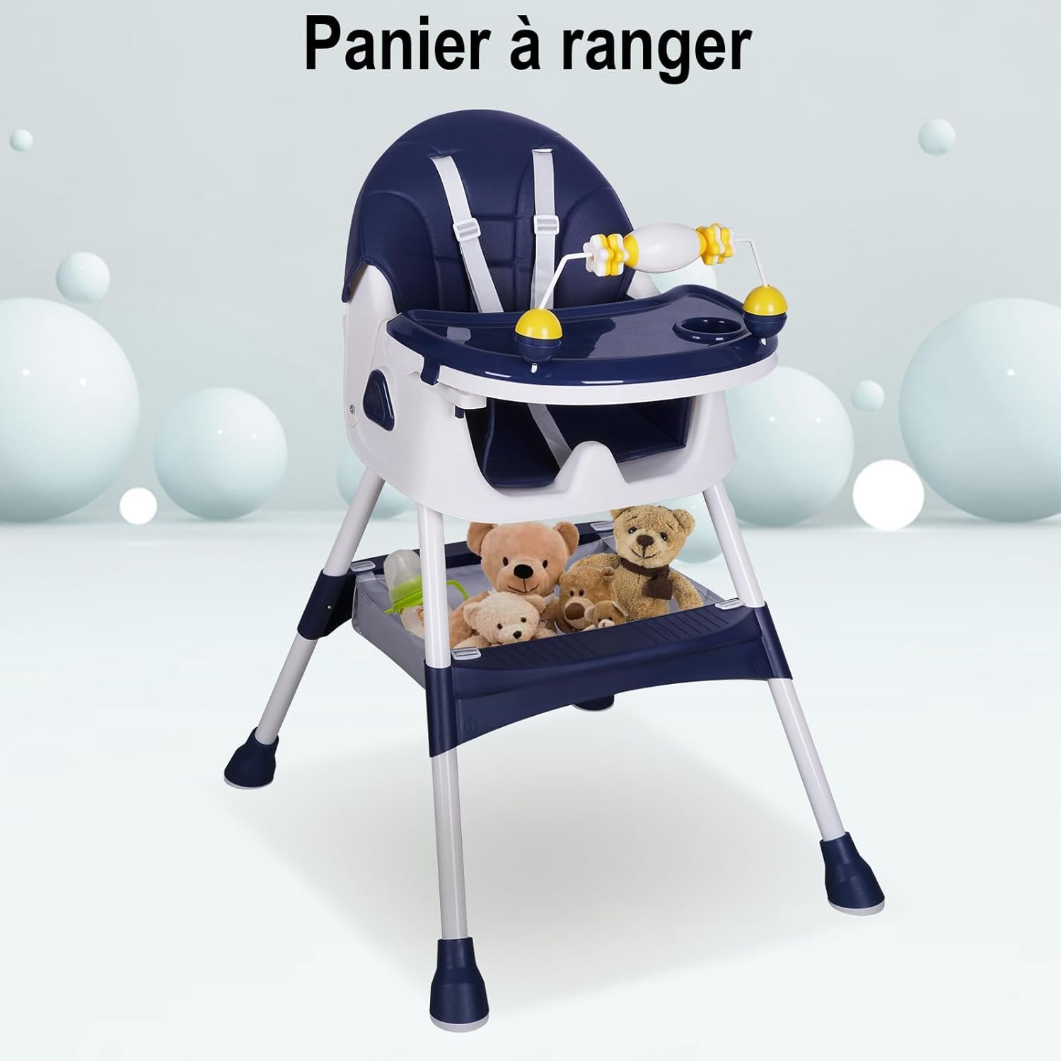 Chaise Haute Bébé 2 en 1, Fauteuil Enfant, Chaise Enfant, Réglable, Avec Plateau, Solide, Design Universel, Facilement lavable, pour 6 mois à 6 ans Repas Bébé 20kg (Bleu foncé)