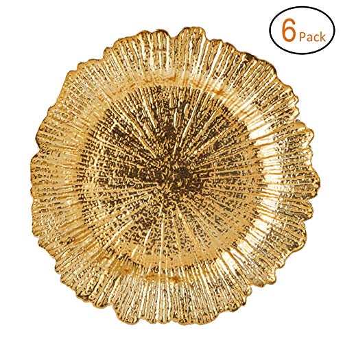 FANTASTIC :) Round 13 Inch Plastic Charger Plates with Eletroplating Finish (6, Reef Gold)
