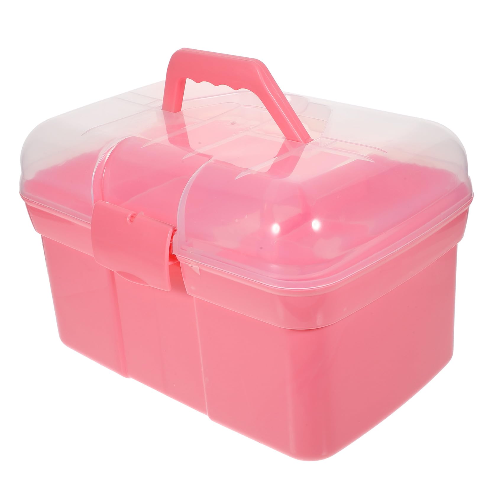Boîte à médicaments rose double couche avec poignée pour rangement de secours