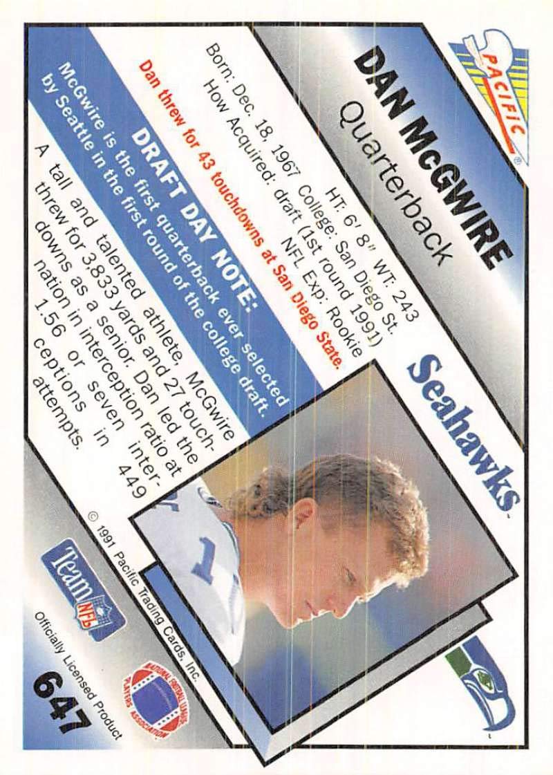 Amazon.com: 1991 Pacific Football #647 Dan McGwire Seattle