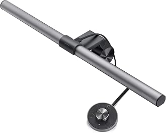 BenQ ScreenBar Plus e-Reading LED Computer Monitor Light Lamp with Desktop Dial, Auto-Dimming and Hue Adjustment, No Screen Glare, Space Saving, USB Powered, Matte Silver, Small