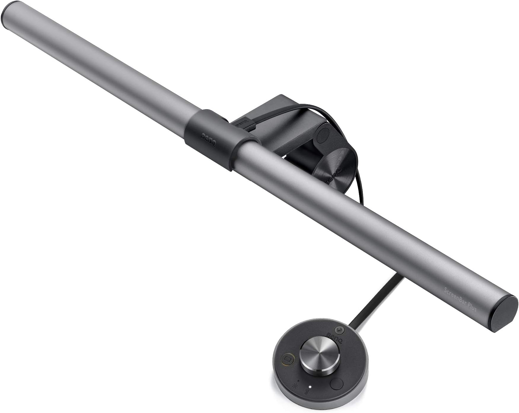 ScreenBar Plus e-Reading LED Computer Monitor Light Lamp with Desktop Dial, Auto-Dimming and Hue Adjustment, No Screen Glare, Space Saving, USB Powered, Matte Silver, Small