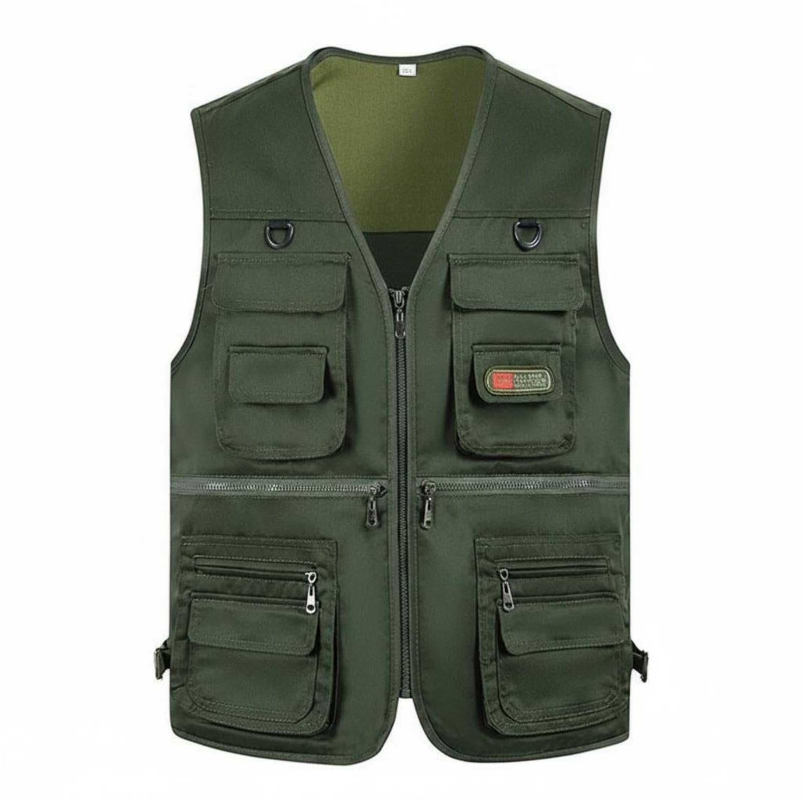 Urjix Loose Fit Multi-Pocket Fishing Vest Plus Photographer's Travel Vest Lightweight Outdoor Work Gilet Zipper Closure for Fishermen, Photographers, Hiking, Army Green, 4XL-image-14