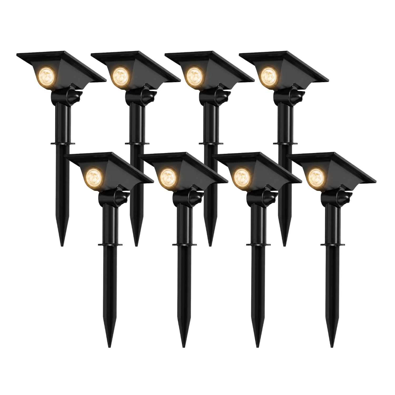 Auraglow Faretti Solari a Picchetto, Montaggio Terra o Parete, Set da 8 | Accento LED da esterno per alberi e piante, IP54, batteria al litio, doppia installazione, nessun cablaggio