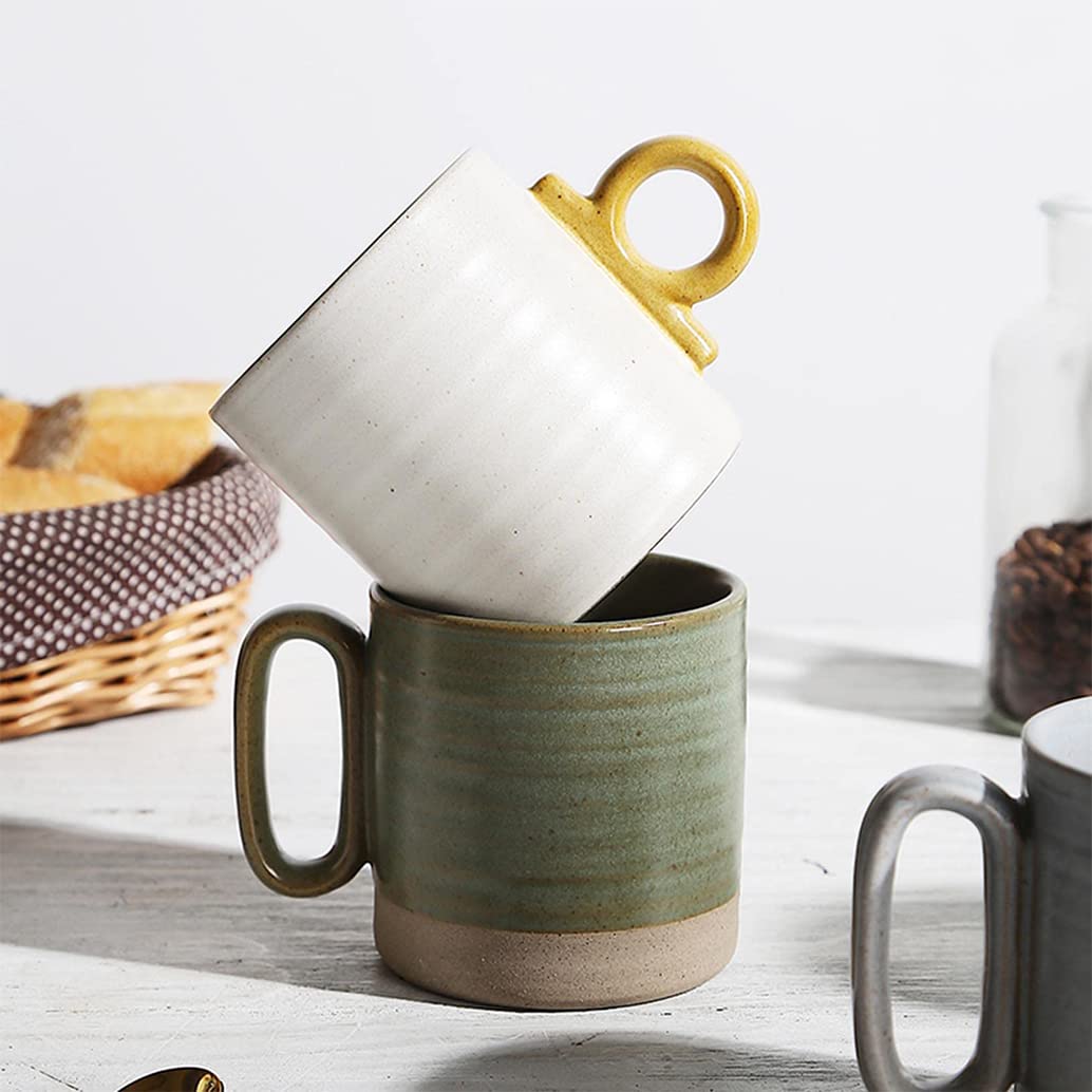 Duże ceramiczne kubki do kawy, ręcznie robiony kubek ceramiczny, japońskie retro kamionkowe kubki do herbaty z uchwytem do biura i domu, można myć w zmywarce i używać w kuchence mikrofalowej, biały 1-400 ml