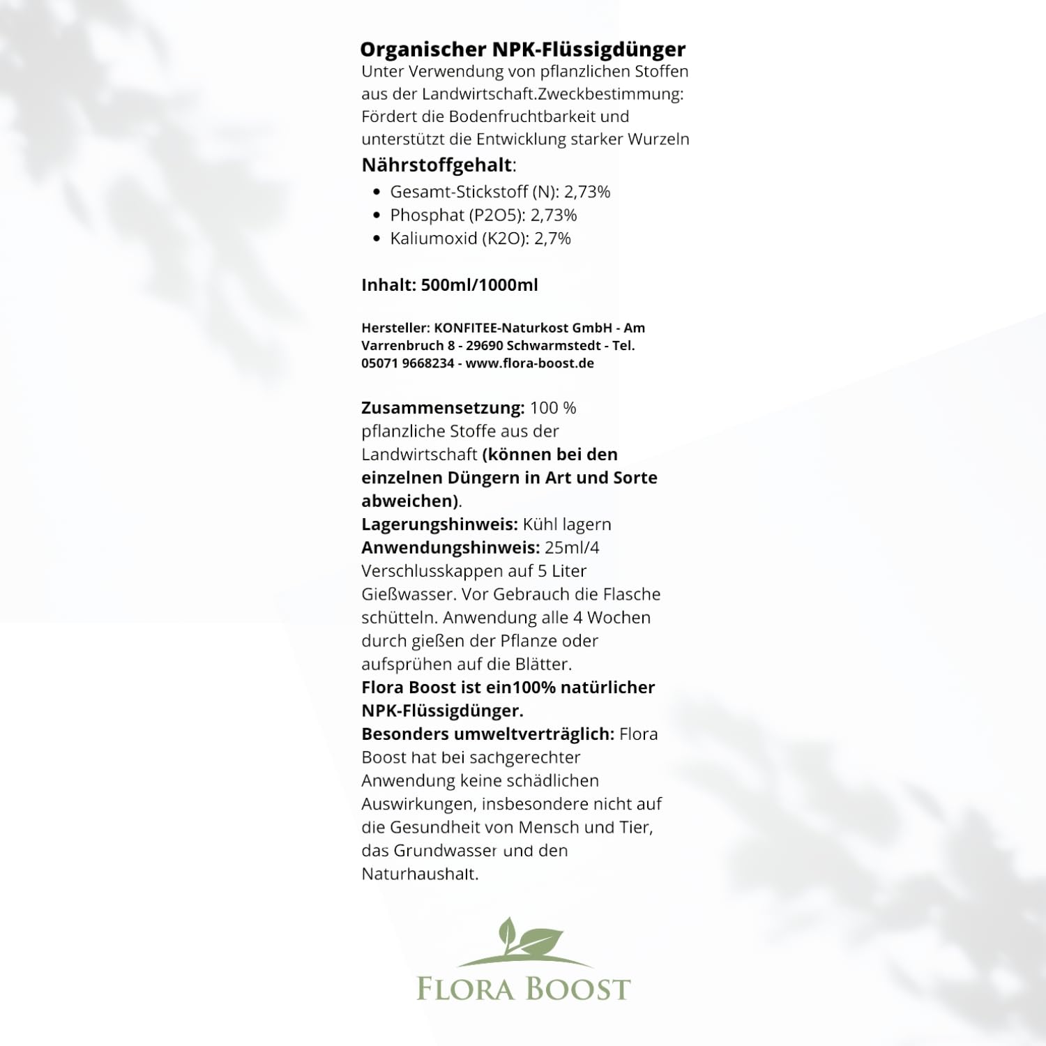 Konfitee Rosen Dünger Flora Boost 500ml I Für bis zu 100L Gießwasser I Langzeitdünger für alle Arten von Rosen geeignet I Flüssiger Blatt- & Wurzeldünger I 100% natürlicher Pflanzendünger