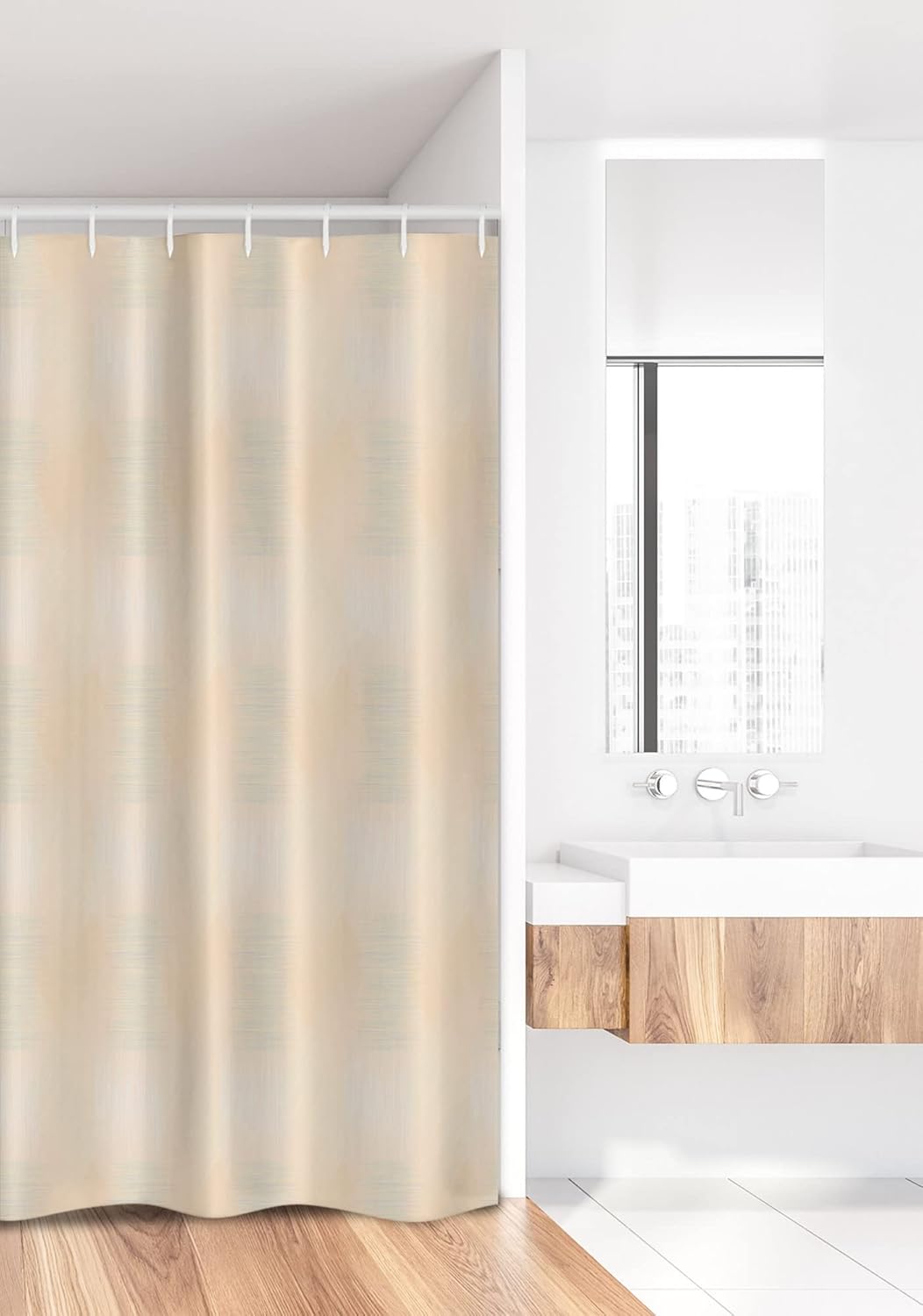 Ambesonne Geometric Stall Shower Curtain, Geometric Checkered Vintage Stripped Pattern Pastel Colors Abstract Design, Fabric Bathroom Decor Set with Hooks, 36" W x 72" L, Peach Grey White