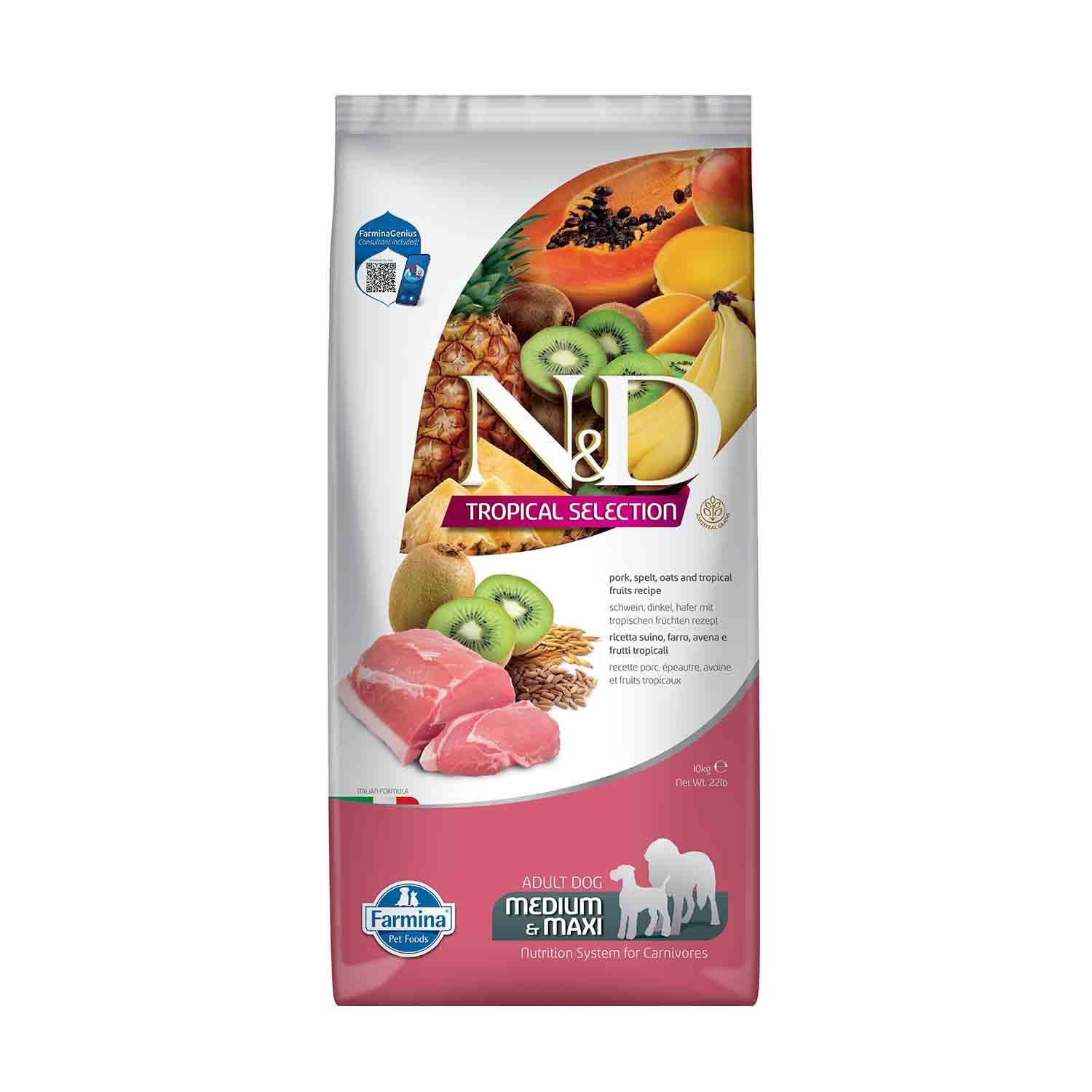 Farmina, N&D Tropical Selection, Schwein & Tropische Früchte, Hund Adult Medium/Maxi, 10 kg