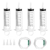 Syringe 100 ml Pack of 4 Large Syringes with Hose 1 m Plastic Syringes 100 ml without Needle Independently Packed Dosing Syringe for Experiments Pet Feeding and Industrial Applications