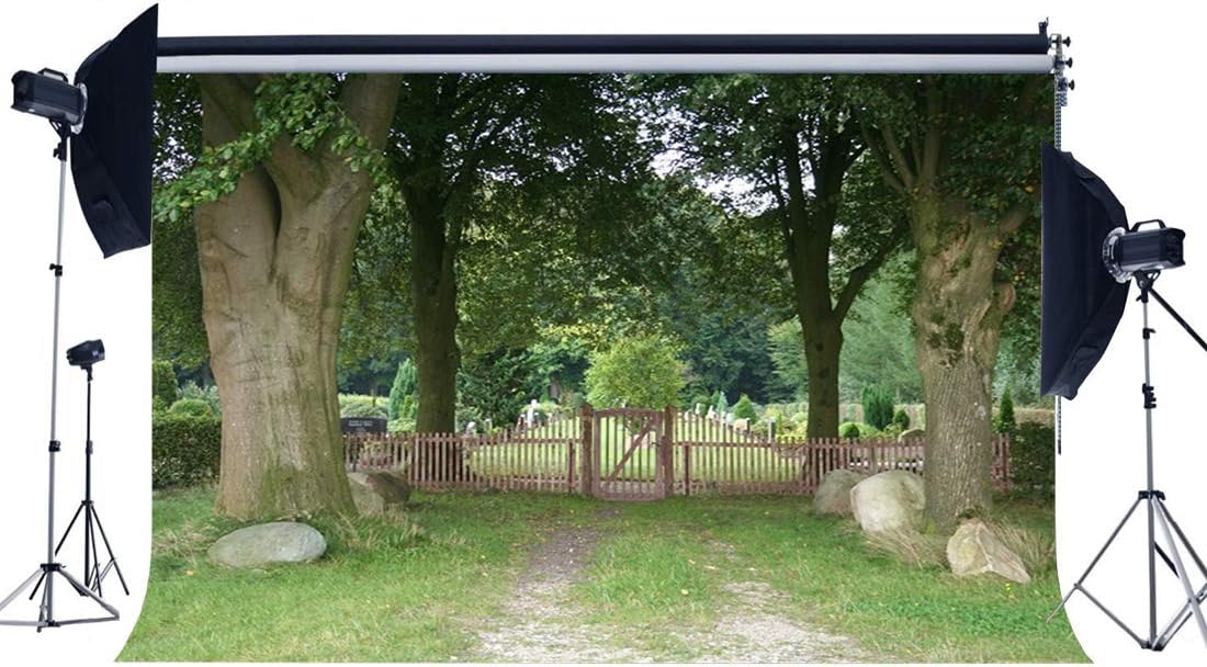 Wofawofa Spring Backdrop 5X3FT Vinyl Rural Forest Backdrops Countryside Shabby Wood Fence Green Grass Field Photography Background for Family Picnic and Hiking Tourism Photo Studio Props EB137