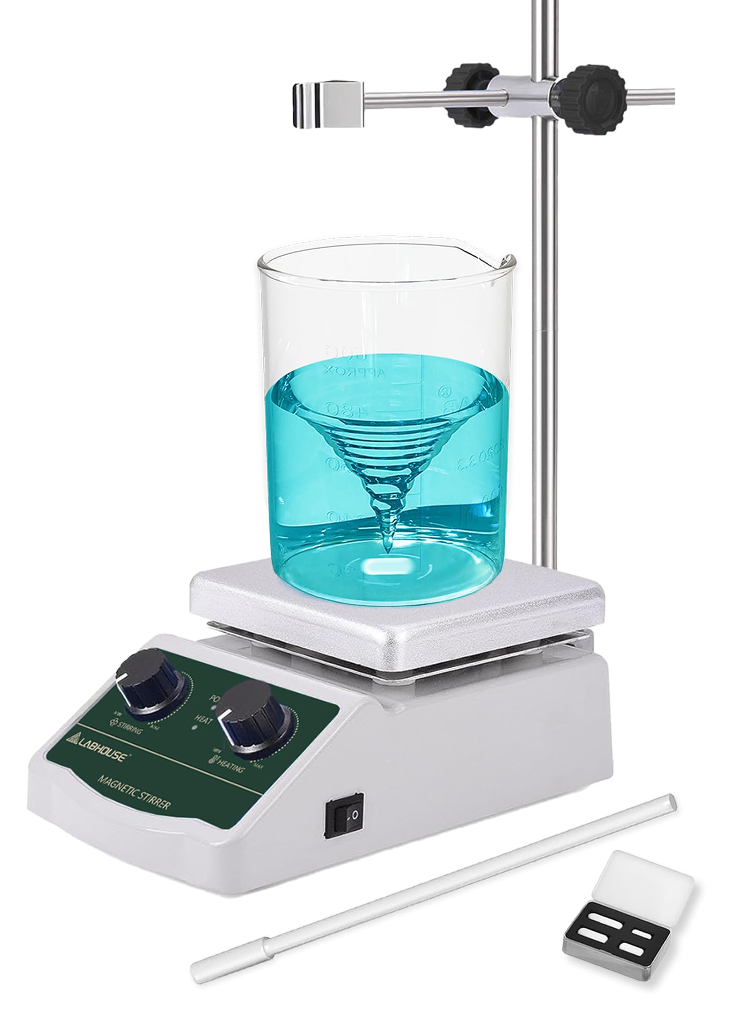 LABHOUSE 300℃/ 572℉ Magnetic Stirrer Hot Plate 2L Heated Mixer 2000RPM Lab Stirring W/Support Stand,Stir Bar Recycler Set(Non Digital)