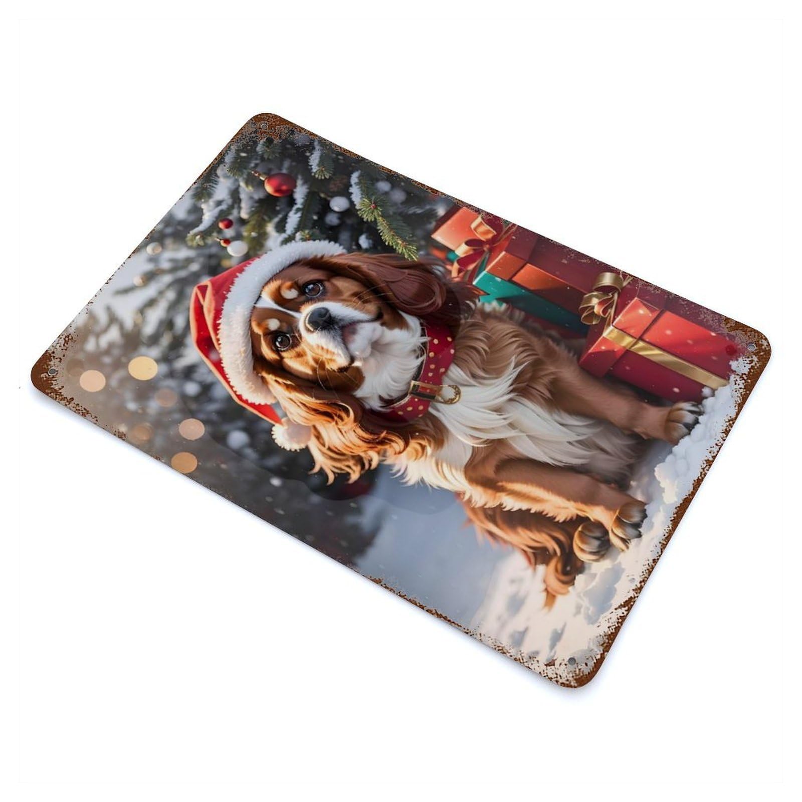 Distressed Metal Wall Sign Cavalier King Christmas 11.8"x7.9", Vintage Wall Decor for Garage, Bar And Workshop Decor