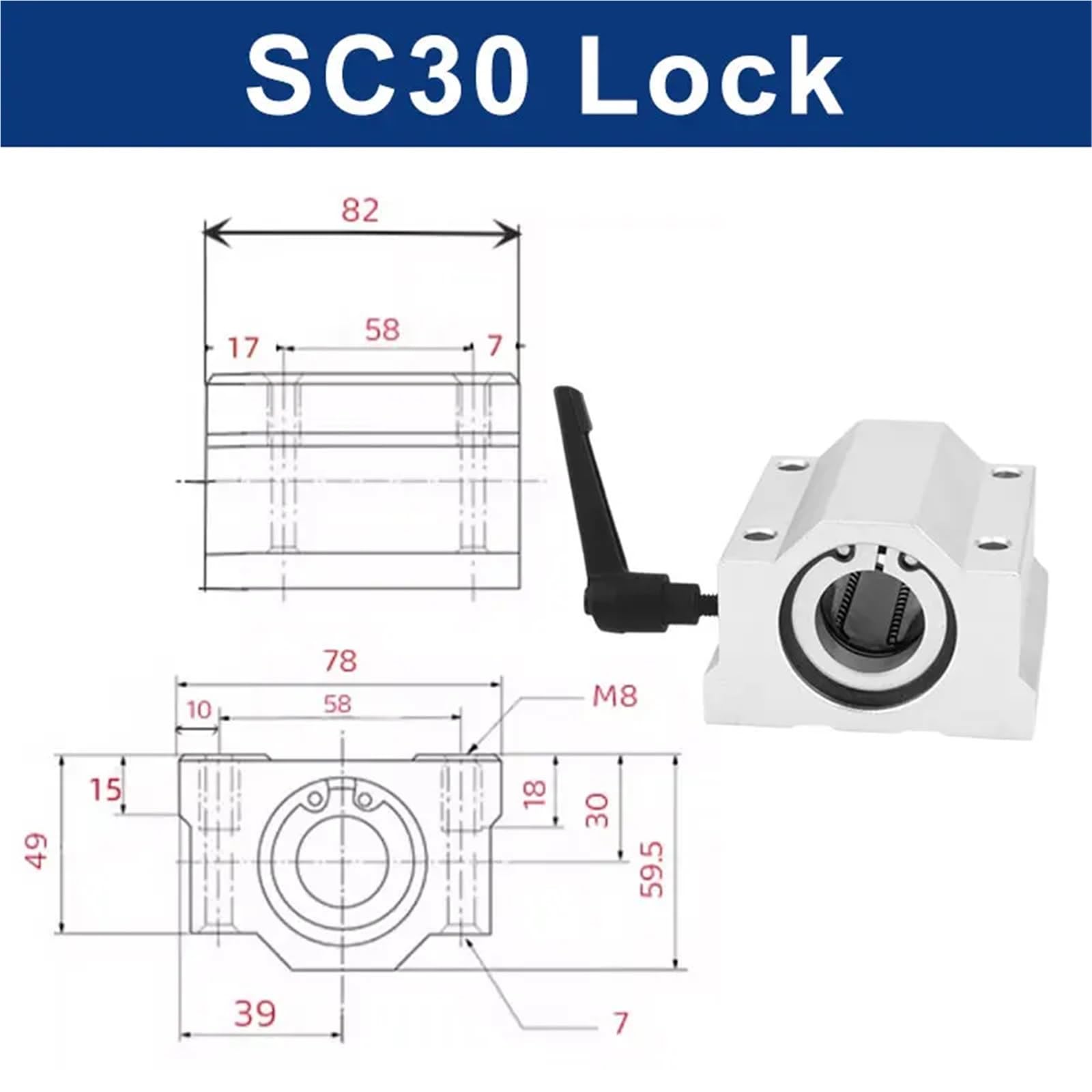 Boccola del blocco di scorrimento con cuscinetto a sfere SCS12UU SCS16UU SCS20UU SCS25UU SCS30UU con albero lineare di bloccaggio(SCS30UU)