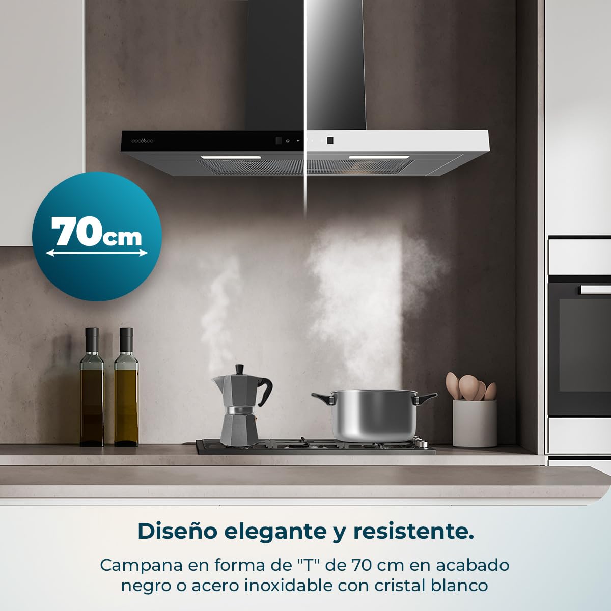 Cecotec Campana Extractora en forma de T Bolero Flux TT 704400 Black A++, 70cm, 413,3m³/h de succión, Clase A++, Control Táctil Invisible, Hand Movement Control, Función Booster, Filtros Lavables - 3