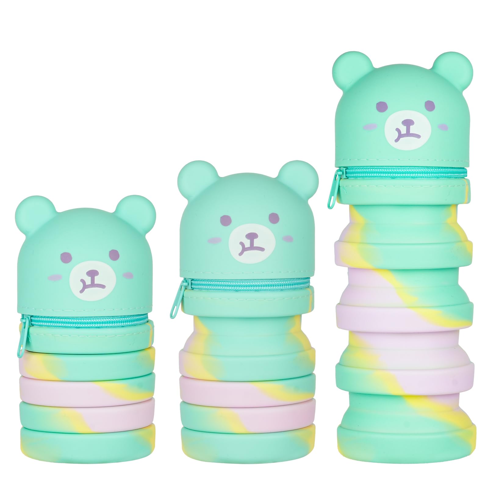 AMFUN 2-in-1 Cute Bear Silicone Pencil Case - Stand Up Cup Design, Large Animal Pouch Holder for Kids Students, Adults, School, Office