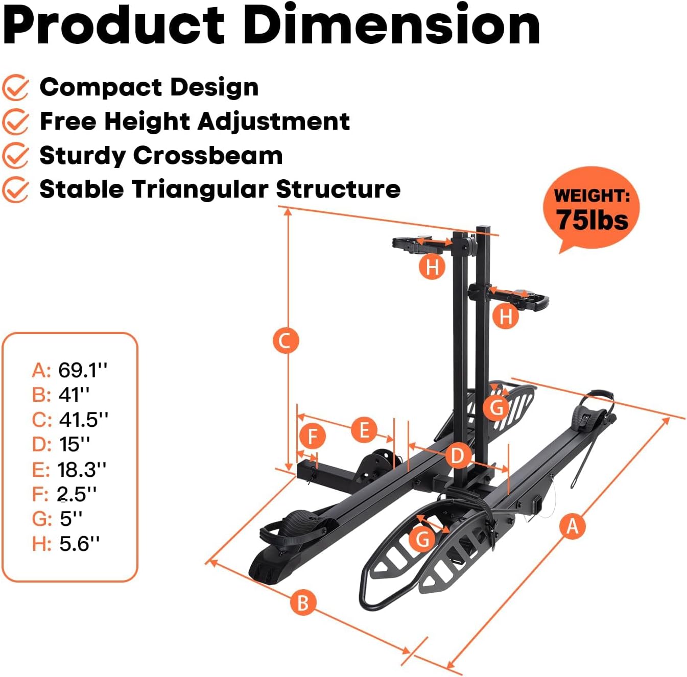 CRAVOT CyberRack EBike Rack for 2 Bike, 200 lbs Capacity Heavy Duty Electric Bike Carrier, 5-inch Fat Tire Bicycle for 2'' Receiver Cars Trucks SUVs Minivans RV, Trailer