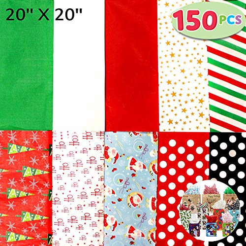 Joiedomi 150 Sheets Christmas Tissue Paper Assorted Design; Easy and Fast Gift Wrapping Accessory Perfect for Christmas Gift Boxes, Xmas Gift Wrapping Bags and Wine Bottles