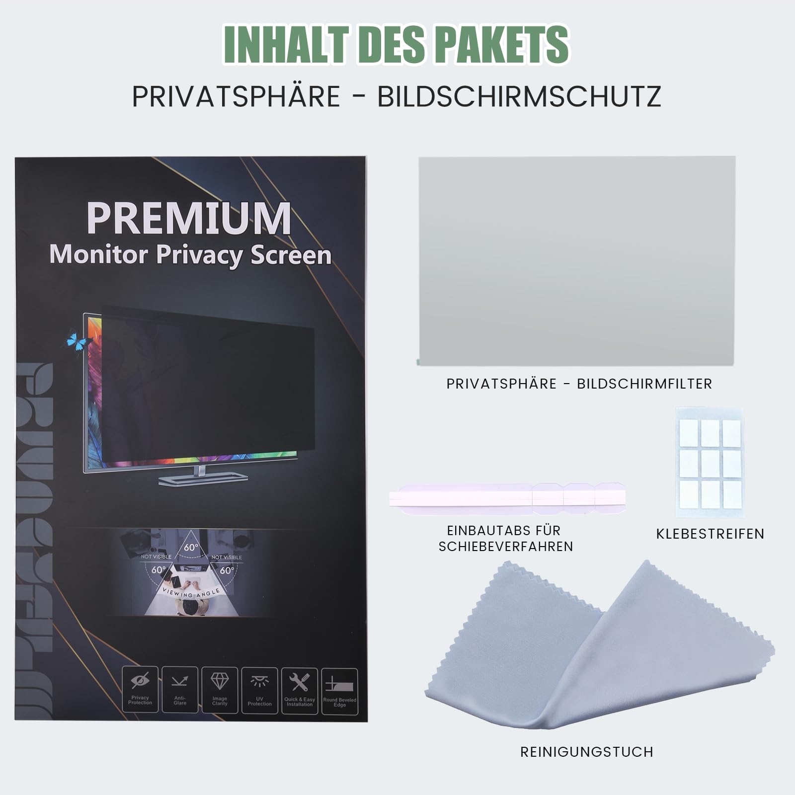 Blickschutzfolie für 27 Zoll 16:9 Monitor, Abnehmbarer Sichtschutzfilter mit Blaulichtfilter, HD Privacy Screen mit Anti-Glare & Blendschutz,Breite x Höhe: 598 mm x 337 mm