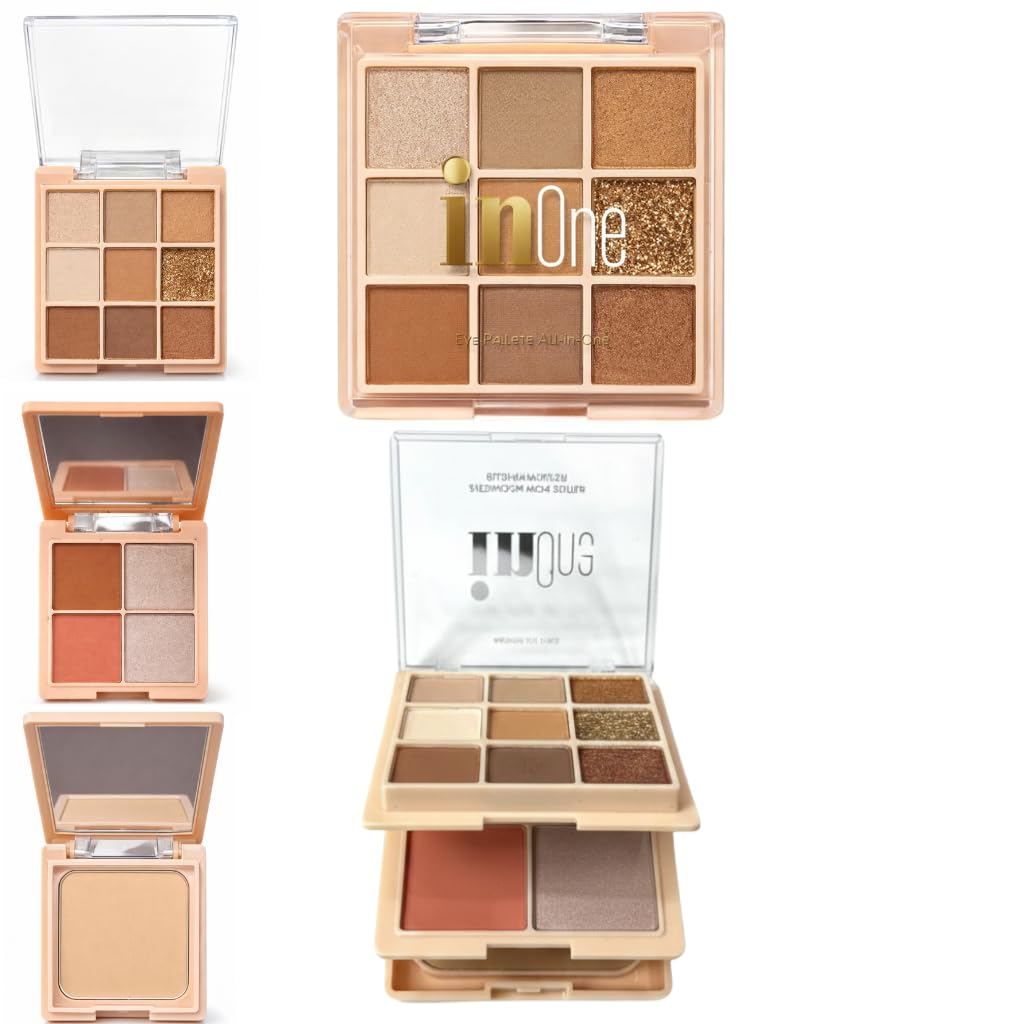 3-in-1 Makeup Palette for Women | Eyeshadow, Blush & Compact Powder Kit with Mirror & Puffs | Long-Lasting All-in-One Face & Eye Makeup