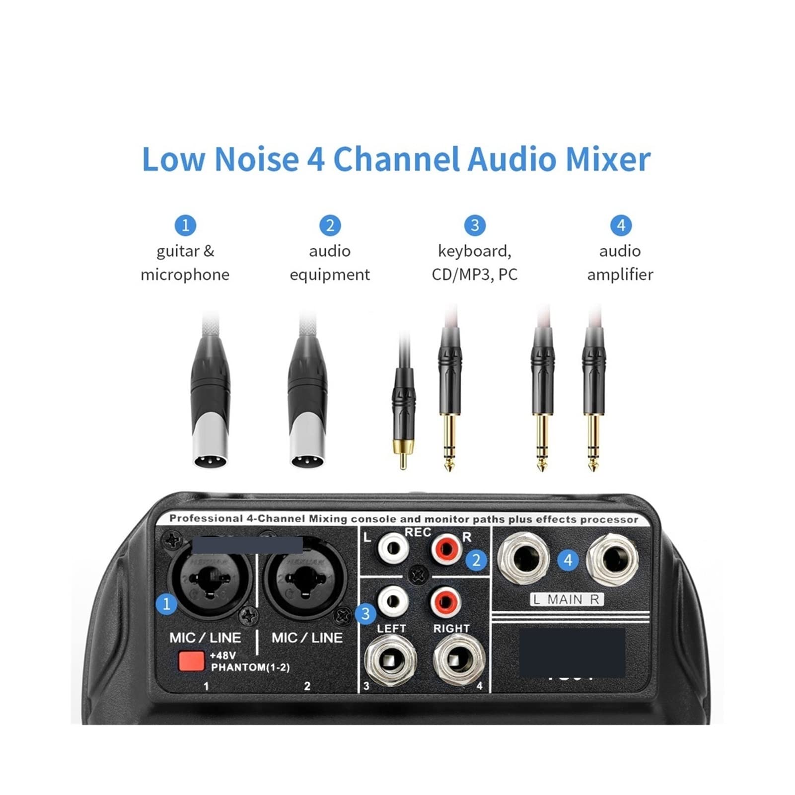 Attrezzatura per DJ per Feste Console di miscelazione del Suono di Registrazione Professionale 4 canali Mixer Audio USB Interfaccia Audio Audio Audio Mic 48V Phantom Power