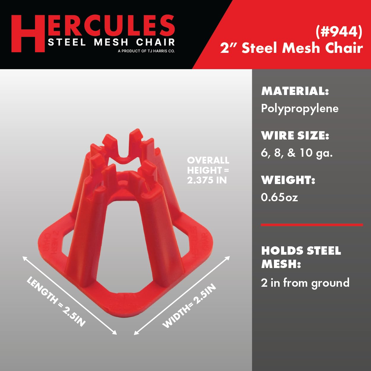 Hercules 2" Steel Mesh Chair - (50 Count) Superior Strength & Quality Concrete Snap Wire Mesh Chair for 6, 8, &10 Ga. Wire (50, 2” Wire/Steel Mesh Chair)