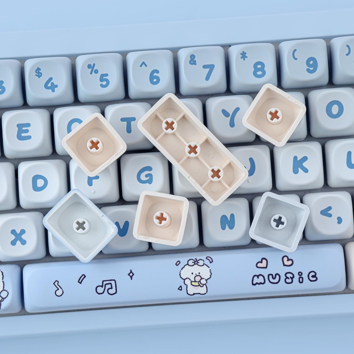 PBT MOA Keycaps - Cute Custom Keycap Set, 139 Keys, Dye-Sublimation for 61/64/68/84/87/100/104/108 Cherry MX Mechanical Keyboard (Band Puppies)