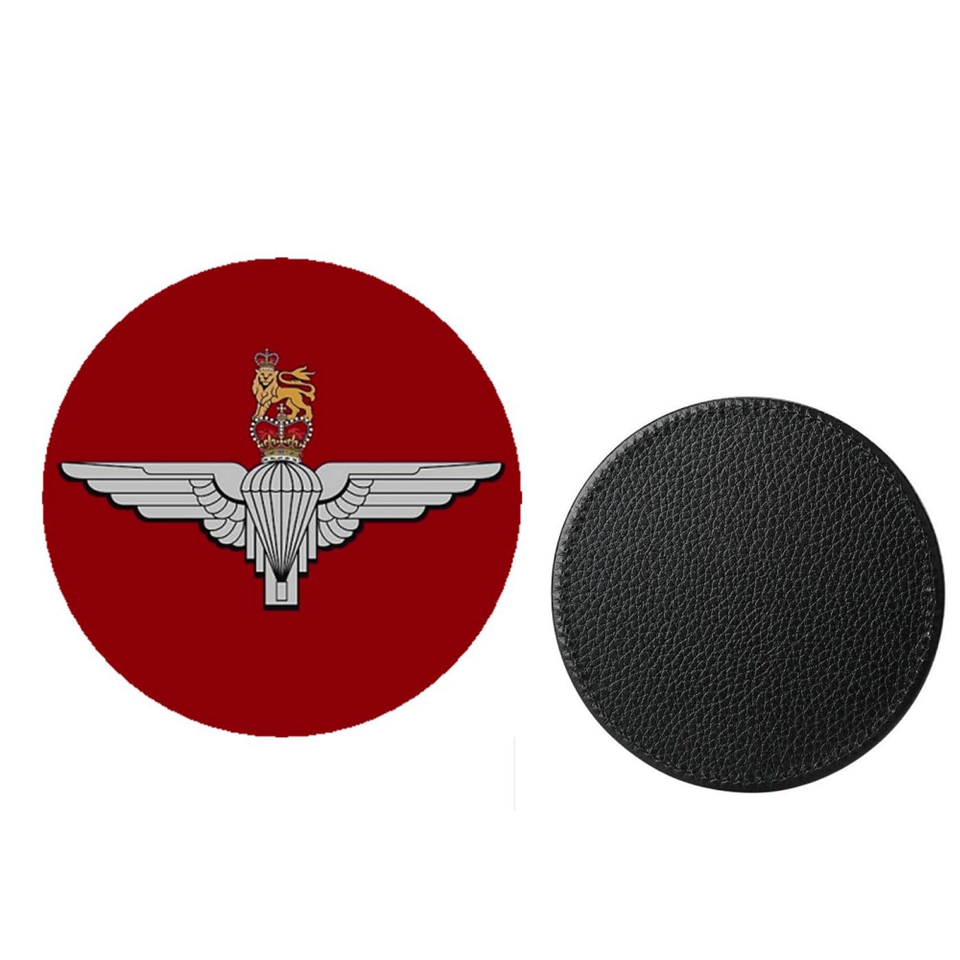 Set Of 4 Parachute Regiment Remembrance Poppy Military Synthetic Leather Round Coasters And Gift Box