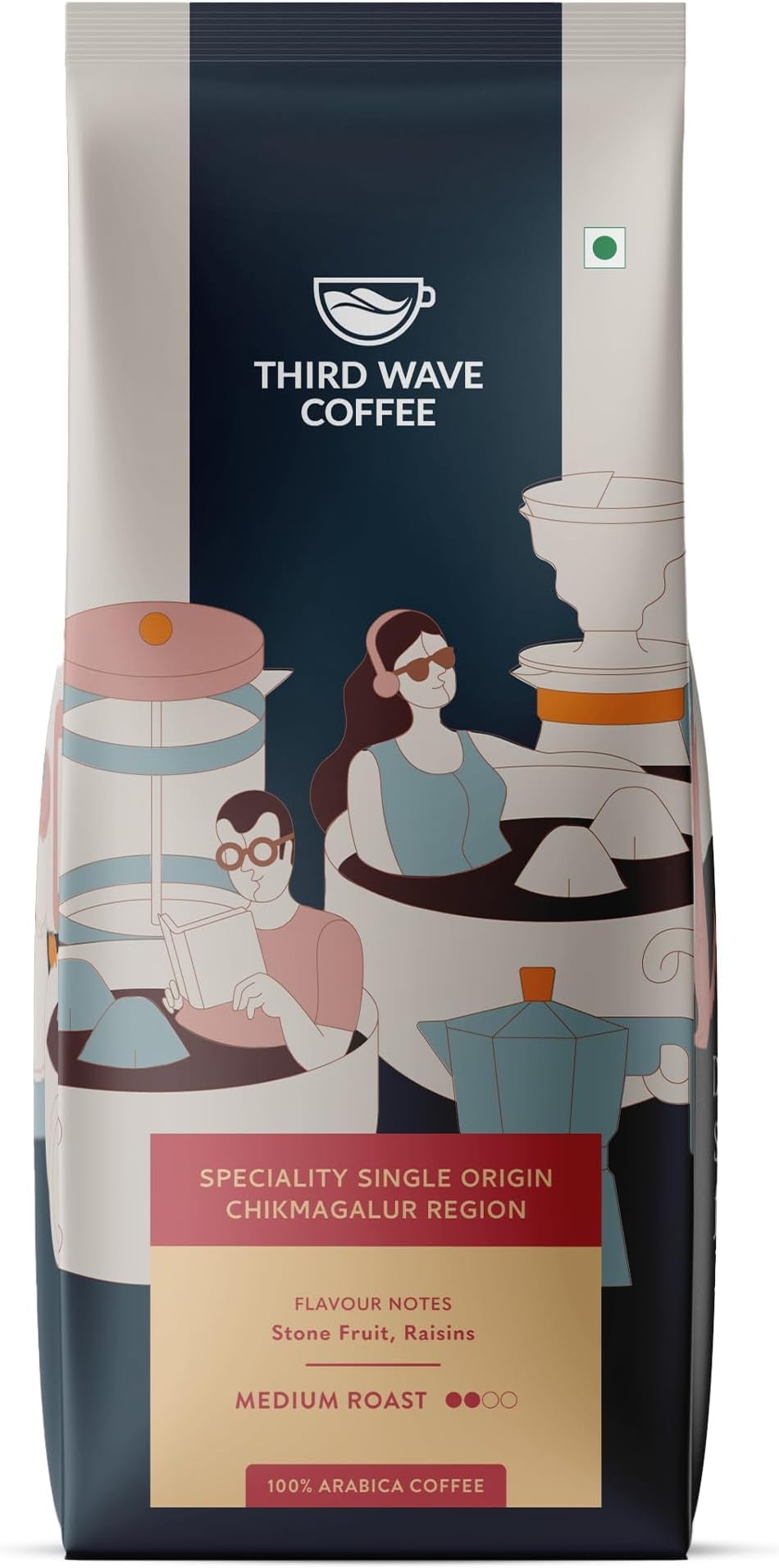 THIRD WAVE COFFEE | Speciality Single Origin Chikmagalur Region | 100% Arabica | Medium Roast | Moka Pot | Fine Grind | 250 grams | Pouch