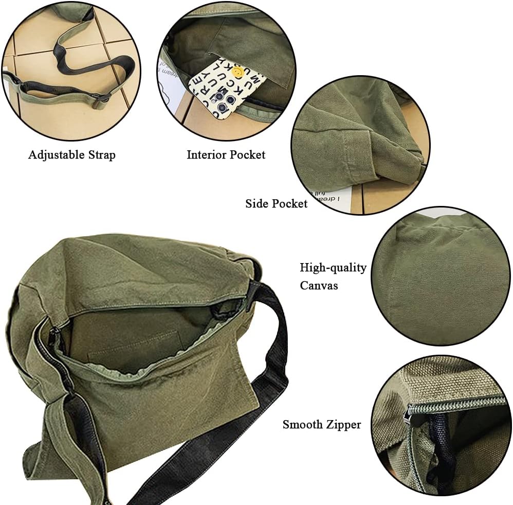 Canvas Shoulder Handbag Solid Color Crossbody Bag for Women Large Capacity Messenger Bag for Shopping Travel