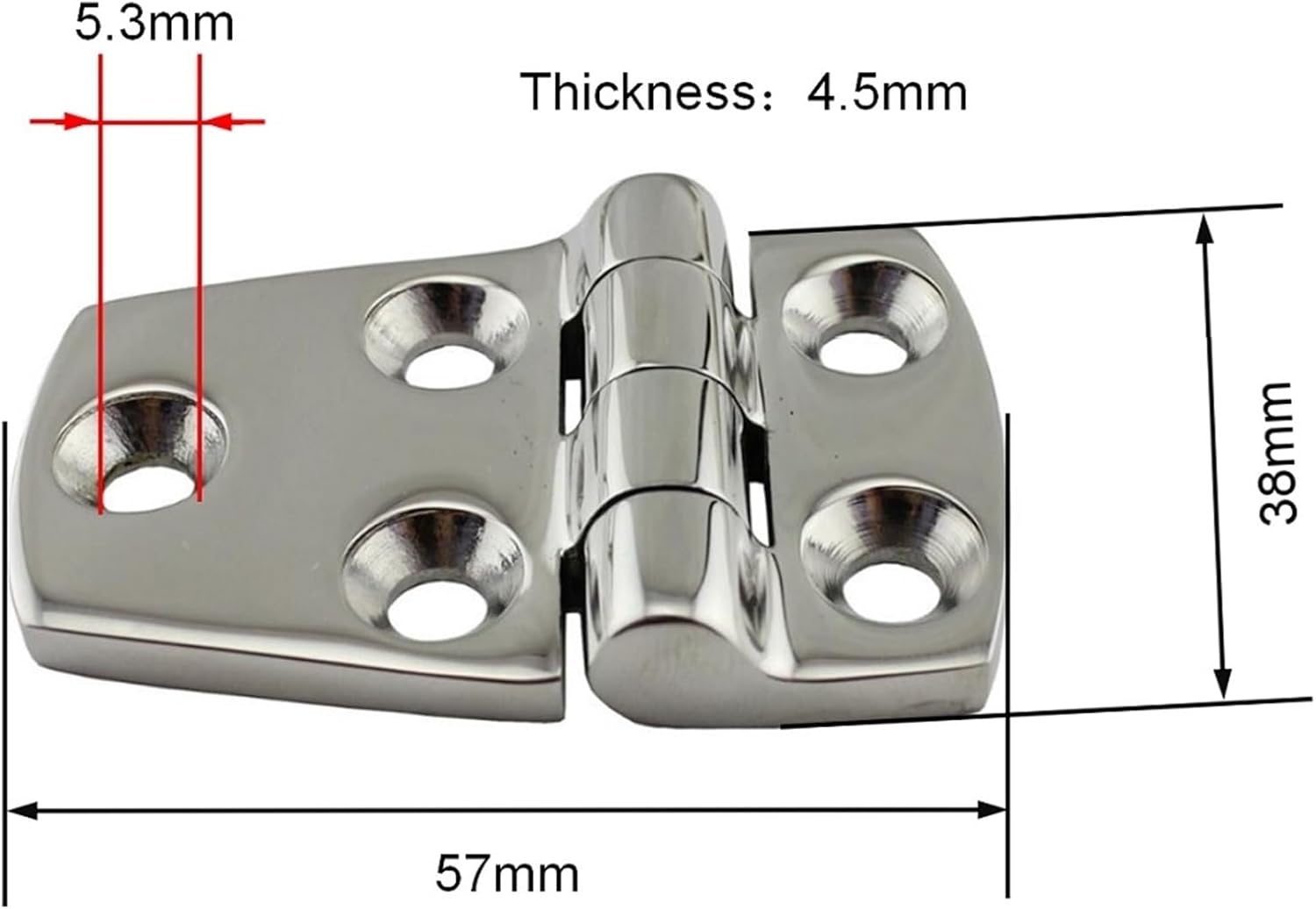 2PCS Short Side Hinges with 5 Holes Stainless Steel 316 57mm Heavy Duty Mirror Polish Marine Boat Hinge Hardware Parts(38X70mm)