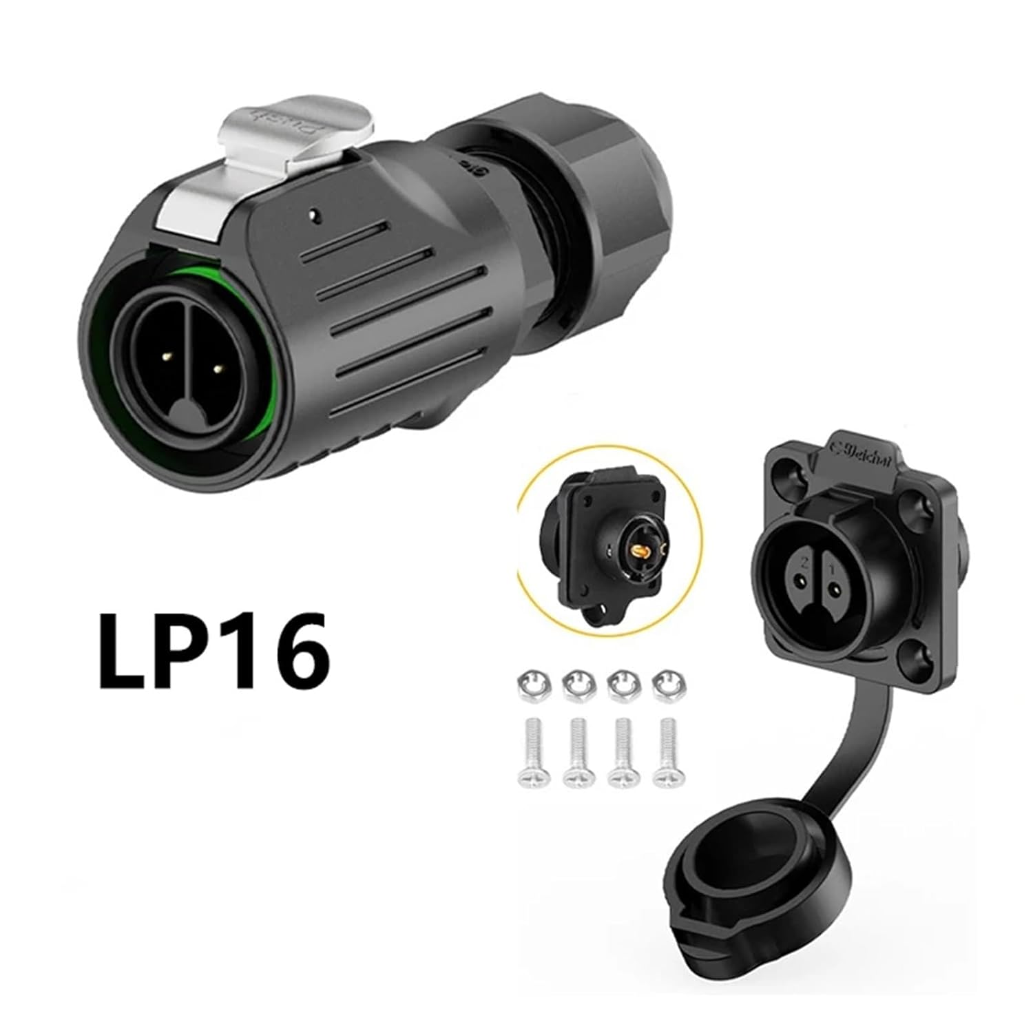 EW-LP16 IP68 Waterproof Auto Wire Harness Solder Panel M16 Connector M16 2 3 4 5 7 8 9 Pin Electrial Power Welding Connectors(3 Pin Male Plug)