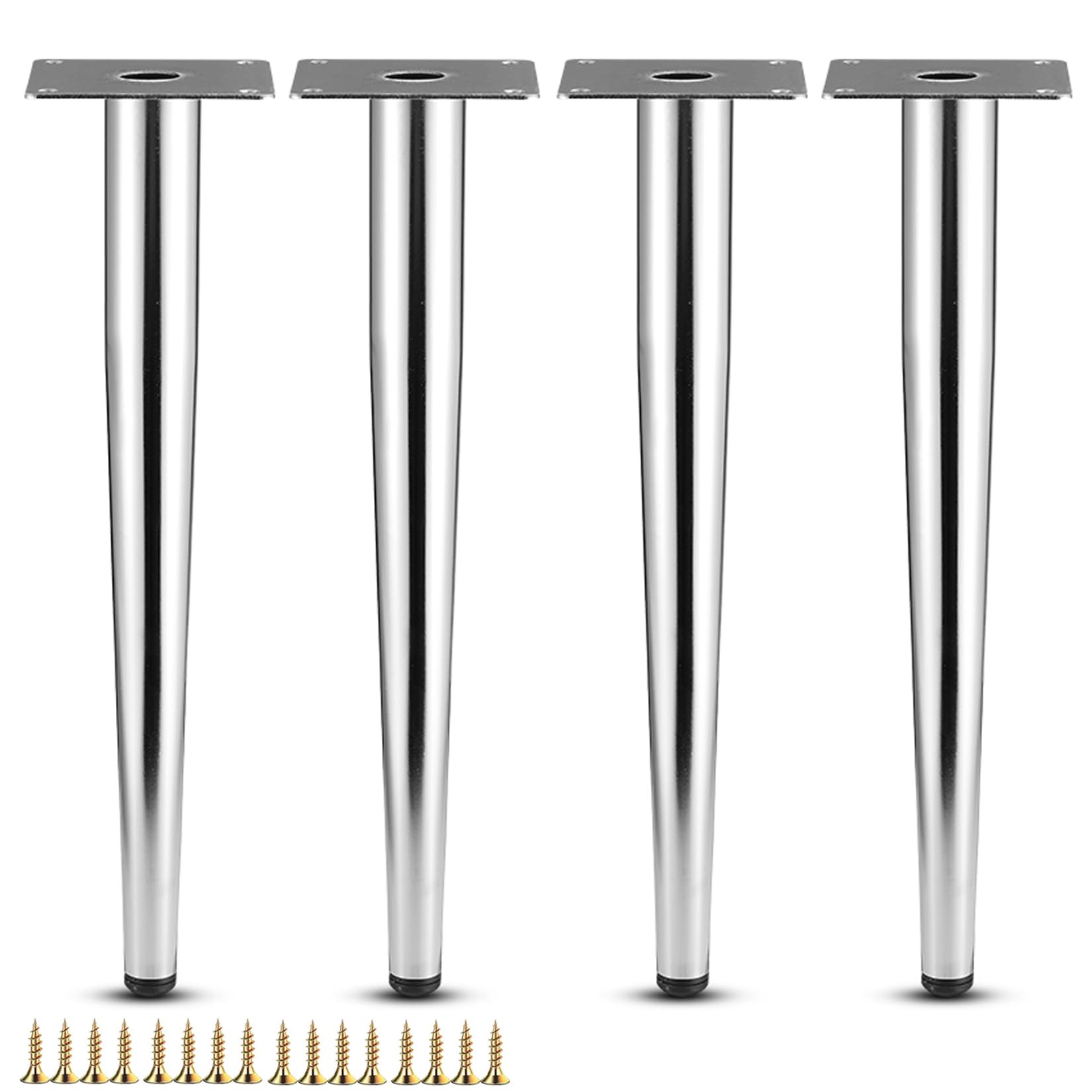 4 Pz Gambe in Metallo per Mobili e Divani,Piedini per Tavolo Scrivania,Ricambio fai da te,per Tavolino Comodino Armadi Sedie,con Viti e Base in Gomma Antiscivolo,Argento (35cm)