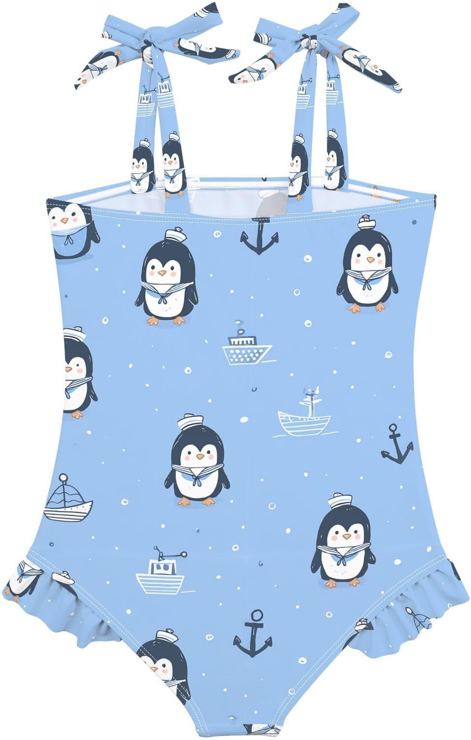 visesunny Toddler Girl Swimsuit Adjustable Strap Swimwear Blue Penguin Hat Bathing Suits for Girls 18M-6Y