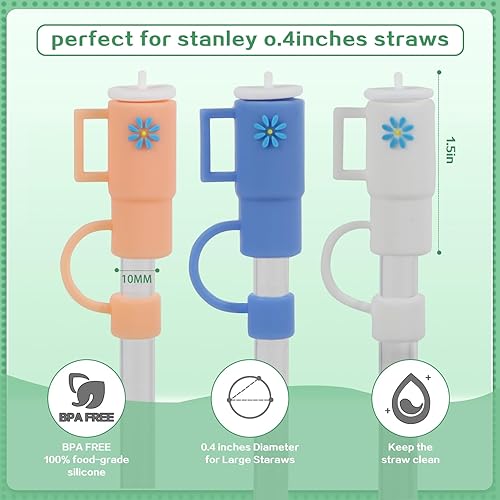 Miniatura 2 de 12 fundas de silicona para popote Stanley, fundas reutilizables para popotes compatibles con Stanley de 30 y 40 onzas, adornos de popote para