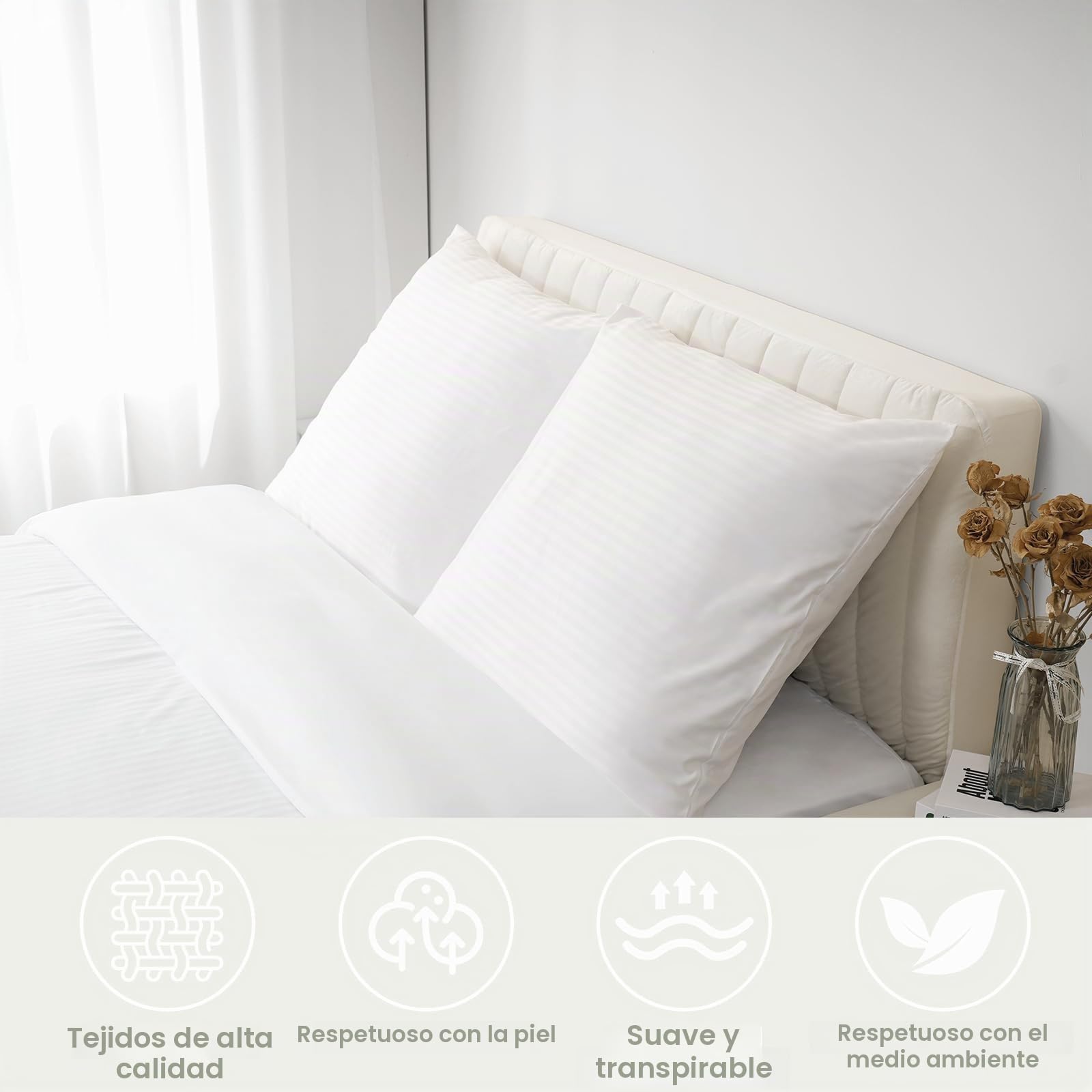 Good Nite Funda Nordica Cama 240x220cm y de Almohada 80x80cm Juego de Cama Casal Funda Nórdica de Rayas Microfibra Funda Nórdica con Cremallera(Blanco,240x220cm+80x80cm*2)