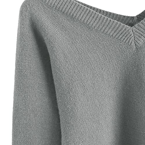 Image of ZAFUL Women's Cropped Sweater V-Neck Long Sleeve Pullover Jumper Knit Top | Crop Length, Ribbed Knit, Double V design, White sweater, Raglan sleeves, lantern sleeve, Fall & Winter, Loose fit, Oversized