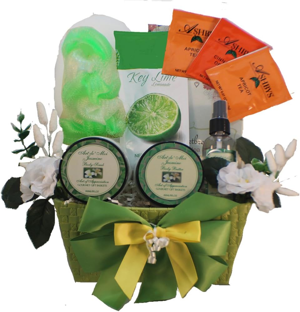 Tranquil Delights Spa Bath and Body Gift Basket Set With Tea and Cookies (Jasmine)