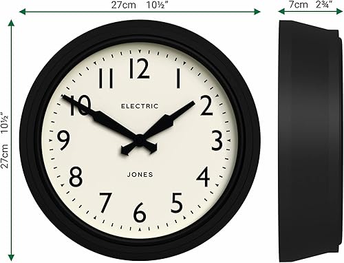 Miniatura 4 de JONES CLOCKS Reloj de pared Telecom Reloj redondo retro vintage 10.5 pulgadas Negro Versión moderna de un clásico vintage para cocina, sala de