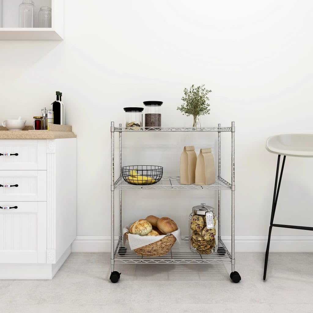 Générique Étagère de Rangement 3 Niveaux et Roues 60x35x81cm Chrome 150kg,Entreprise & Industrie,Stockage Industriel,Étagères industrielles,Argent,4.1 KG,324625