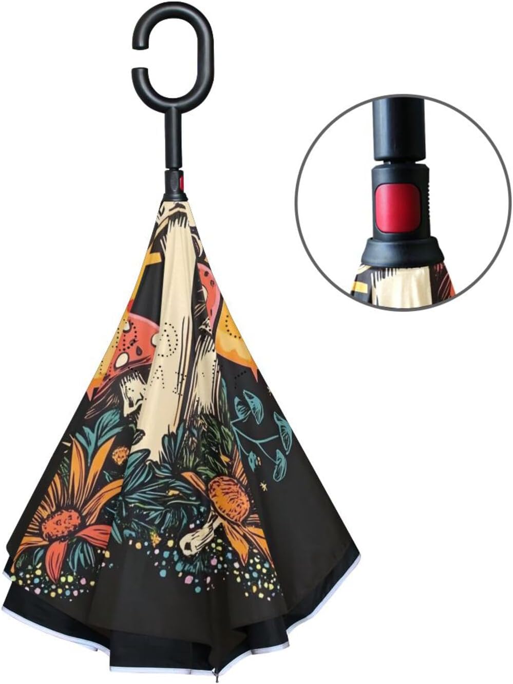 Mushroom Inverted Umbrellas for Rain Windproof Reverse Upside Down Golf Umbrella with C-shape Handle for Men Women