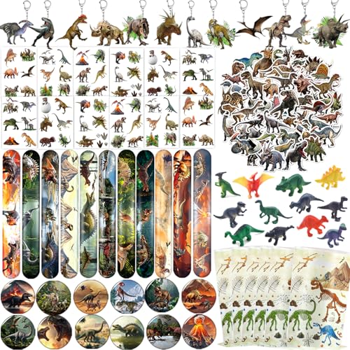 182PCS Dinosaur Party Favors, Dinosaur Birthday Party Supplies Include Forest Dinosaur Figures Bracelets Stickers Badge Keychains Tattoos Bags, Dino Themed Party Decorations Goodie Fillers Stuffers