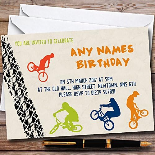 Tyre Track BMX Bike Cycling Personalized Childrens Party Invitations