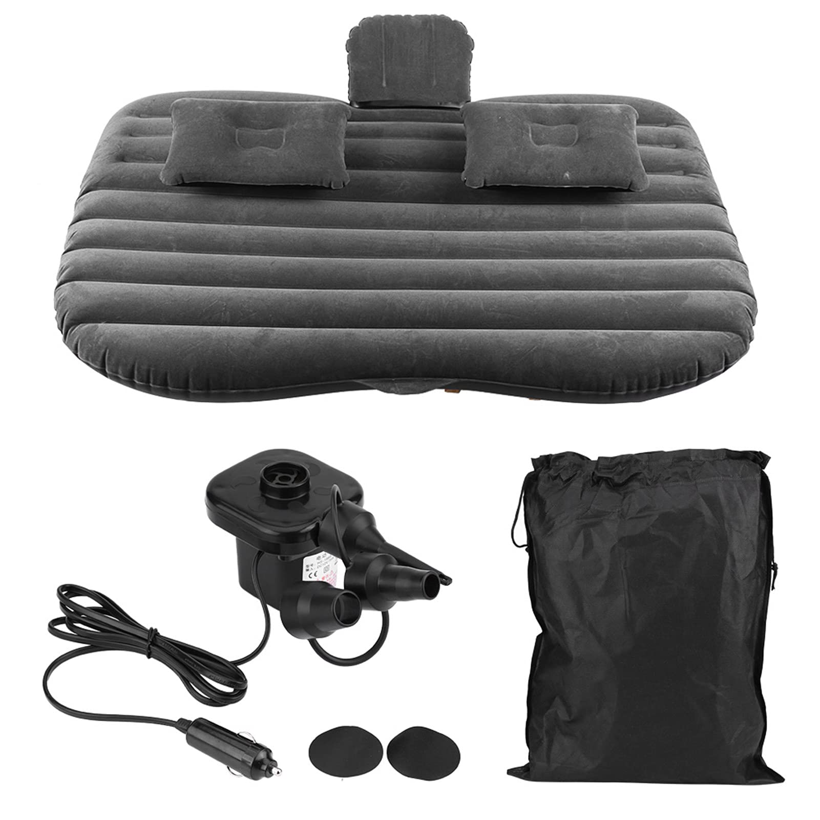 Dioche Cama Inflable de Coche Plegable, Colchón de Viaje para Asiento Trasero Automóvil, Colchón de Aire de Camping Coche Multifuncional con Bomba de Aire Eléctrica(Negro)