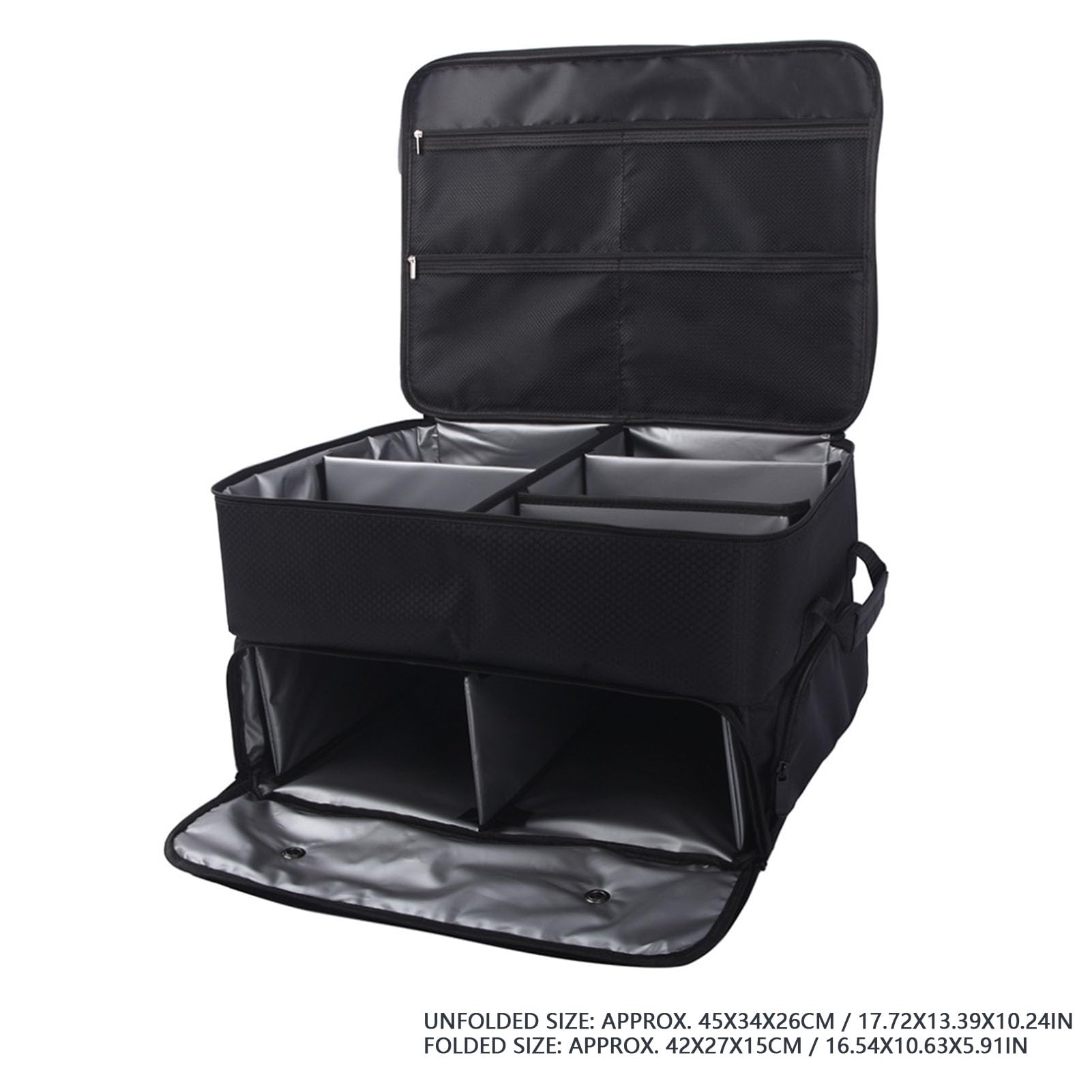 Organizer do Bagażnika Golfisty Składany Organizer Samochodowy z PCV 45x34x26 Cm z 4 Przegródkami 2 Sekcje na Buty Kieszenie Siatkowe do Podróżowania Po Golfie Bagażnik Samochodowy i Dni