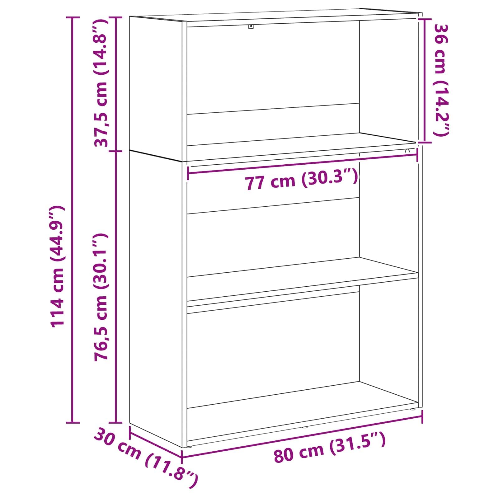 Libreria 80 x 30 x 114 cm, in legno, effetto rovere nero, con ripiani regolabili, ideale per soggiorno, ufficio, cameretta dei bambini, ripostiglio, decorazione e divisorio