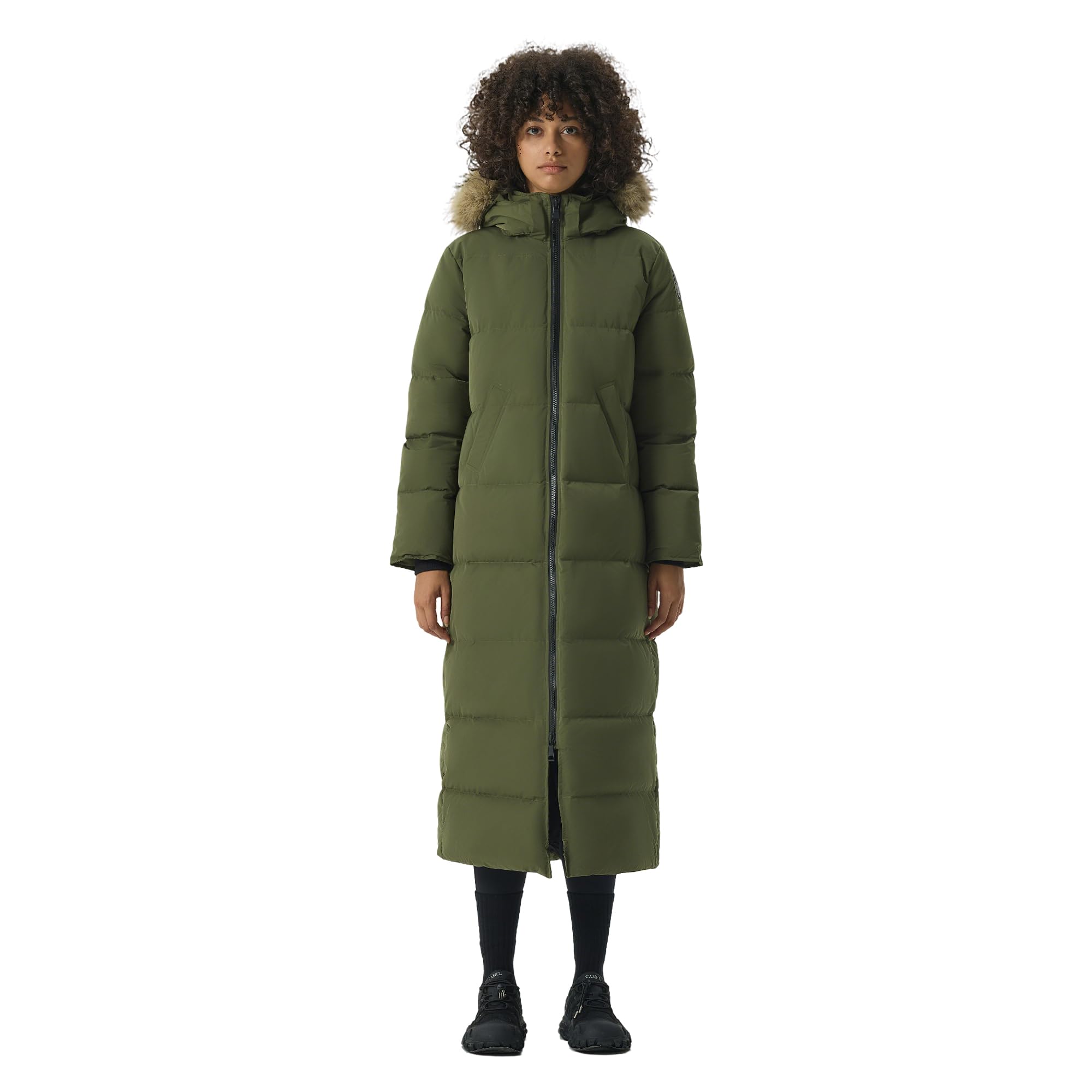 Women's Waukee Long Down Coat Parka Jacket | 750+ Fill Power | Full-Length, Olive_fullcuard_balancewarmer, Medium-image-43